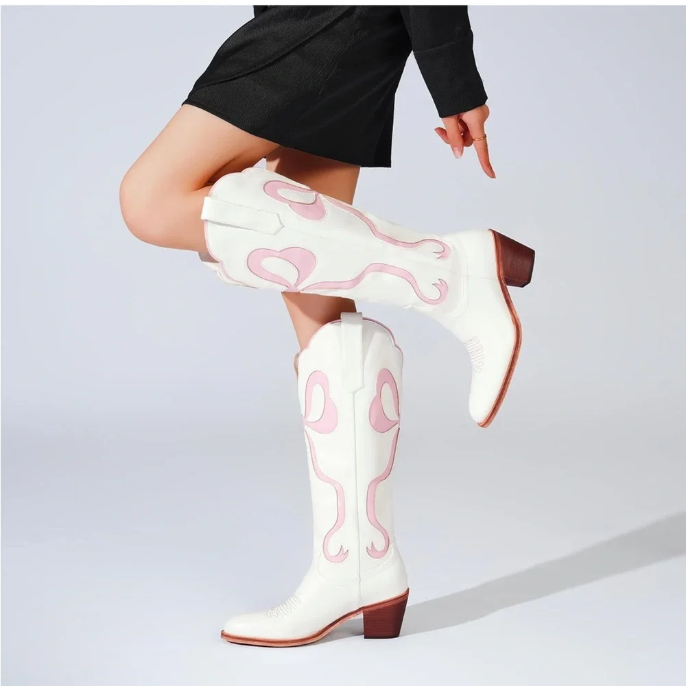 White and Pink Western Boots - Picture 2 of 2